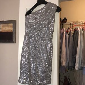 Calvin Klein one shoulder silver sequin dress